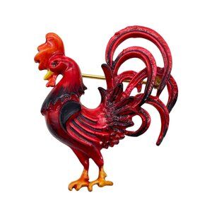 VTG Original by Robert red enamel rooster chicken brooch pin lapel signed